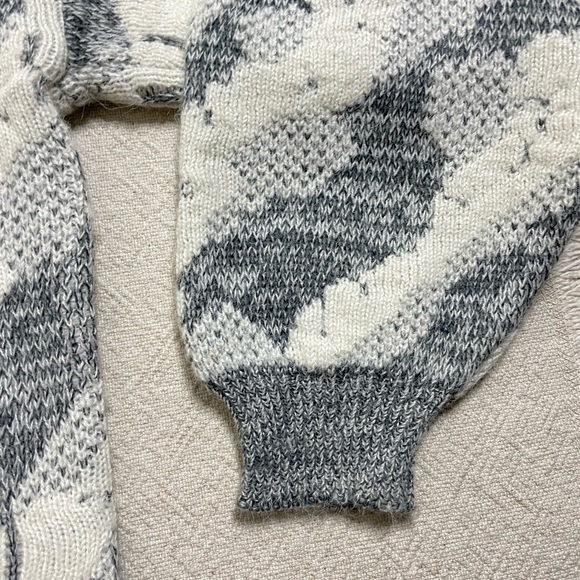 VTG‎ 80s Alpine Grey White 3D Knit Jacquard Mock Neck Sweater L - Picture 3 of 5